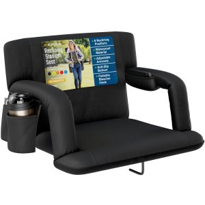 Reclining Stadium Seat with Armrests and Side Pockets - Black, Extra-Wide