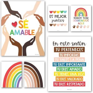 Spanish Diversity Posters | Set of 6 | Spanish Educational Supplies - Rainbow Multicolored Skin Tone