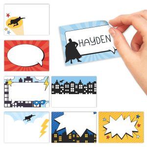 Name Tag Stickers | Set of 56 | Classroom Supplies - Superhero